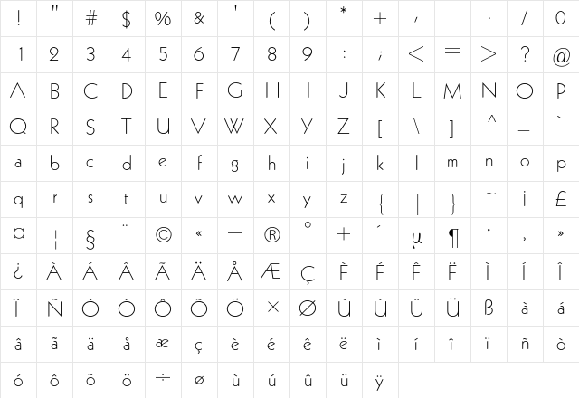Kabel BQ Regular  glyph index