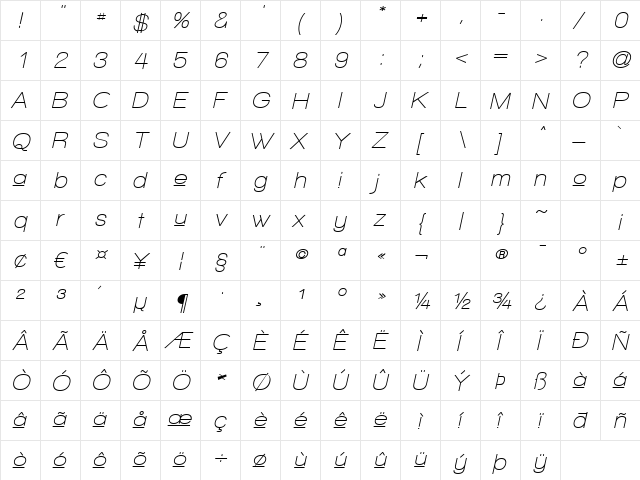 Walkway Upper Oblique SemiBold Regular  glyph index