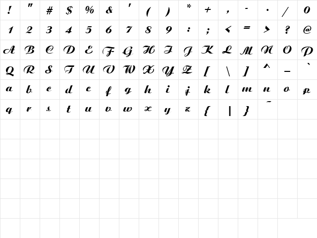 COUNTRY CLUB Regular  glyph index