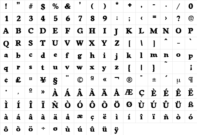 Worcester-Serial-Heavy Regular  glyph index