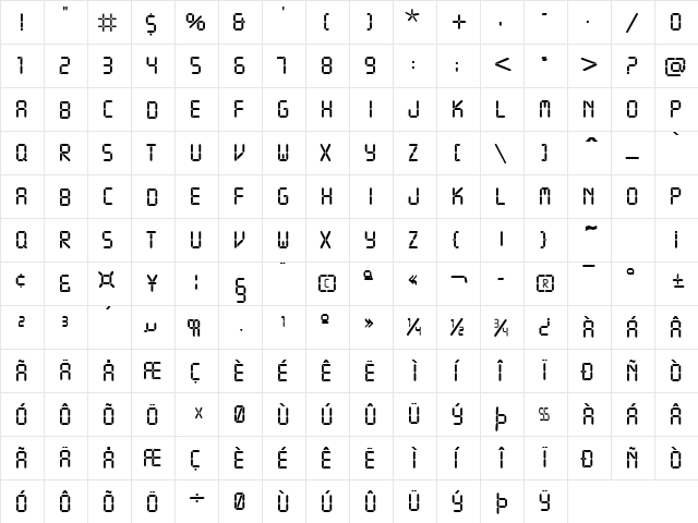 Readout Regular  glyph index