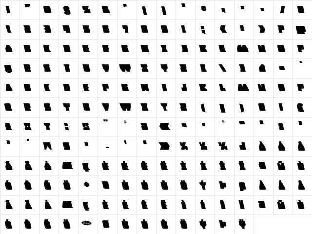 Contour of Duty Leftalic Italic  glyph index
