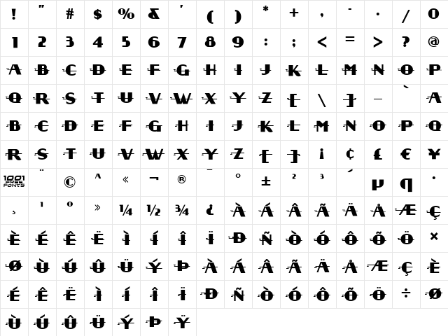 Radio Days NF Regular  glyph index