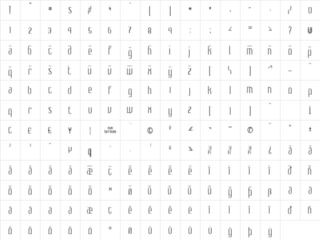 Max Regular  glyph index