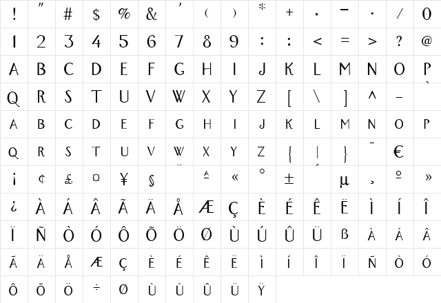 Lausanne Regular  glyph index