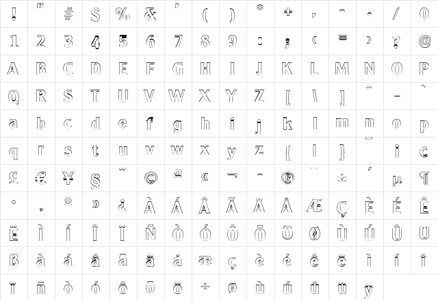 AlexanderBeckerOutline Bold  glyph index