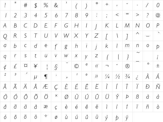 URWGalaxieNo2TLig Italic  glyph index