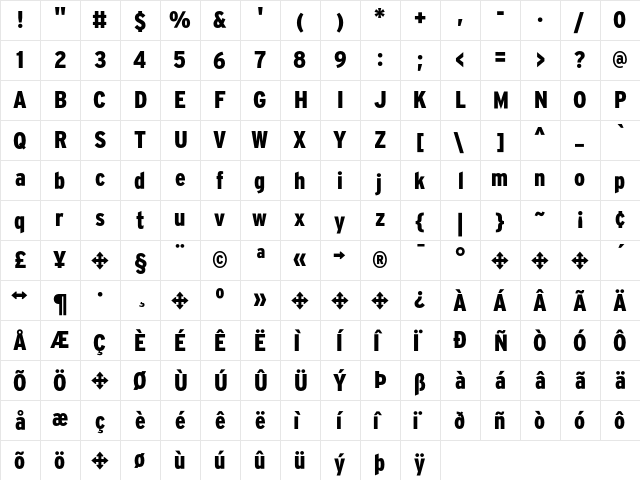 Interstate Black Cond  glyph index