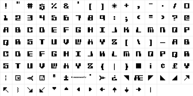 Hacker Regular  glyph index
