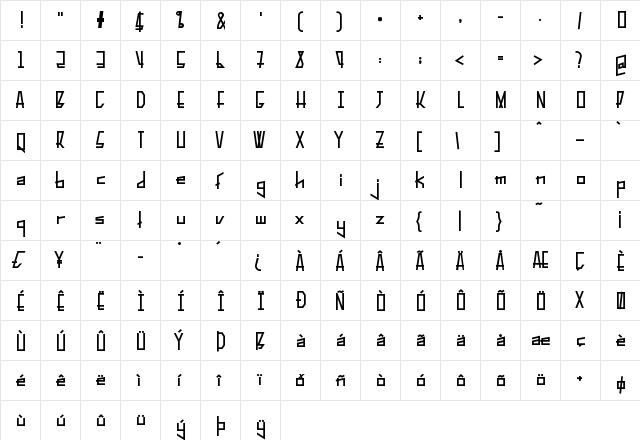 PelanquierBlack Regular  glyph index