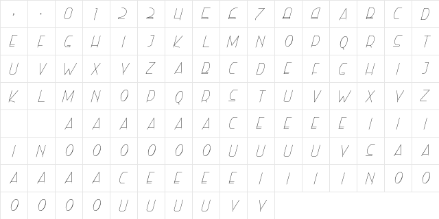 Right Hand Hairline Italic Regular  glyph index