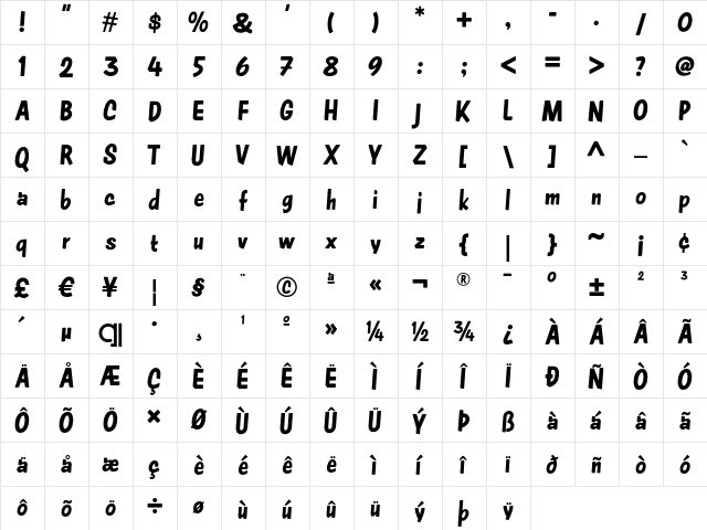 Amper Sans NF Regular  glyph index