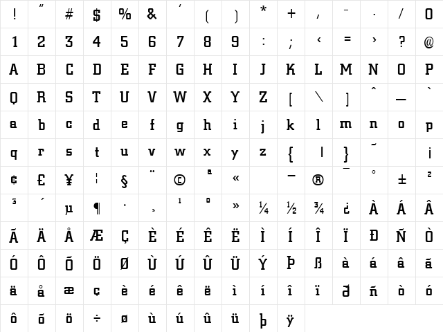 GE Civilized Bold  glyph index