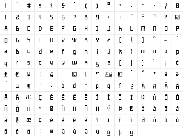 Templo Ligero Regular  glyph index