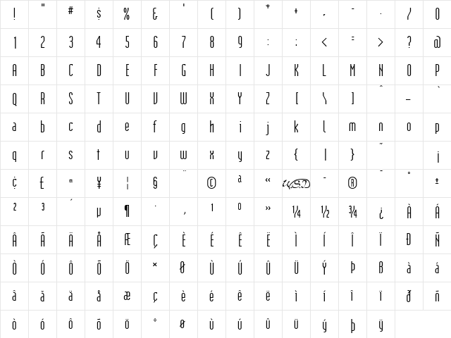 Institution Regular  glyph index