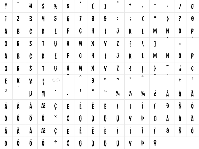 Wolf Brothers Light Light  glyph index