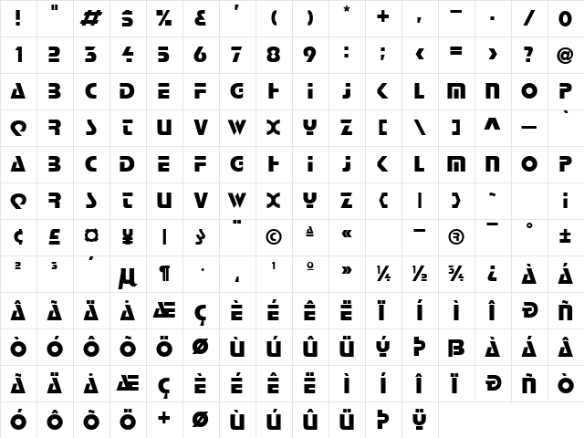 GE Voyage Regular  glyph index