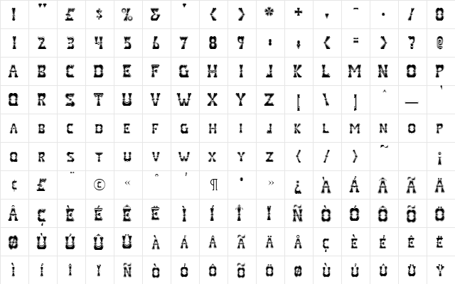 ValentinaContour Regular  glyph index
