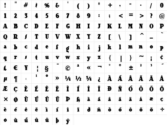 OurGang Regular  glyph index
