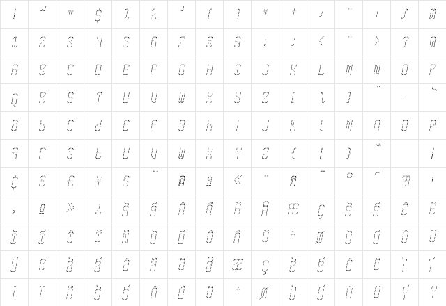 SkreanFine Oblique Regular  glyph index