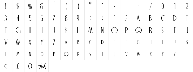 NightClub Regular  glyph index