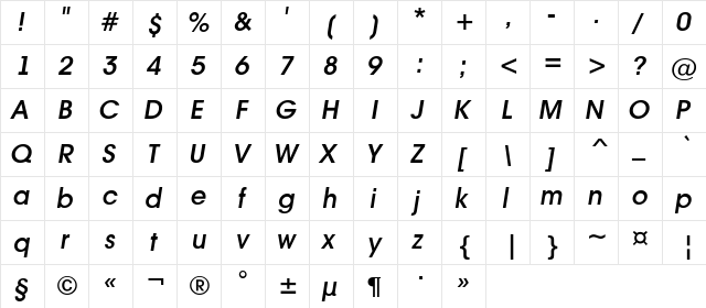 a_AvanteLt DemiBoldItalic  glyph index