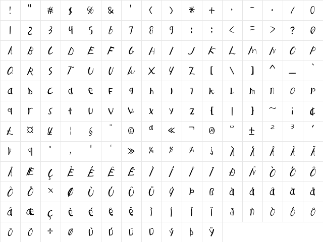 Disney Regular  glyph index