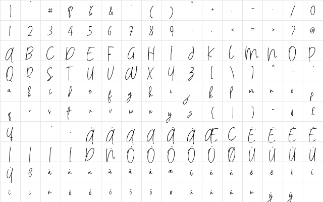 Andalusya Regular  glyph index