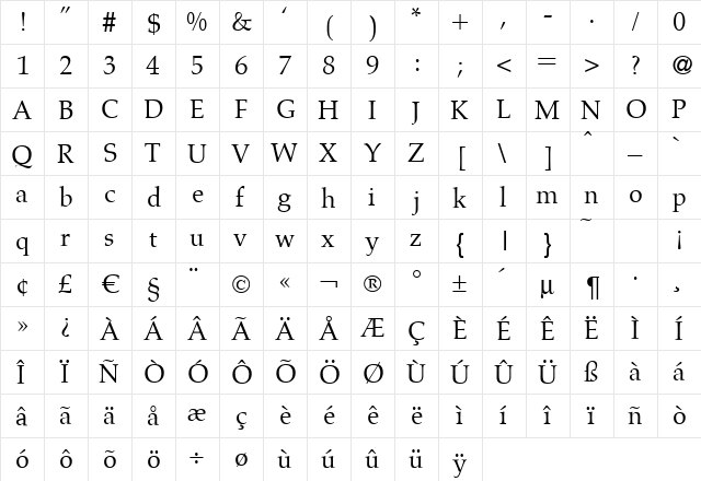 A760-Roman Regular  glyph index