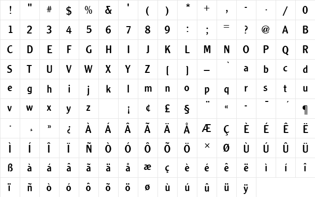ClearfaceGotTRegRo1 Regular  glyph index