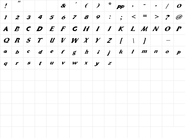 Dr. Peppers Regular  glyph index