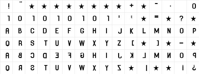 Binary Regular  glyph index