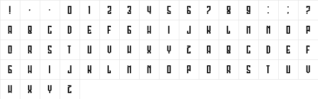 Legionary Condensed Regular  glyph index