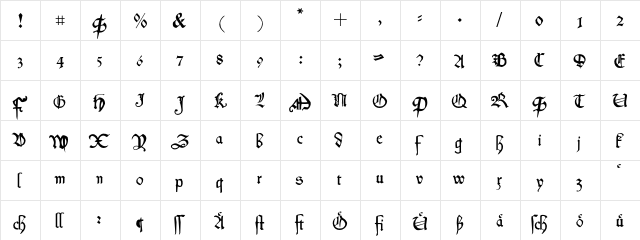 Koberger Regular  glyph index
