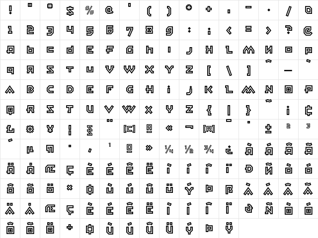 EastBlocICG OpenAlt  glyph index