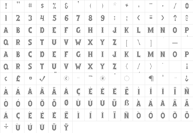 SalloonHStripe Regular  glyph index