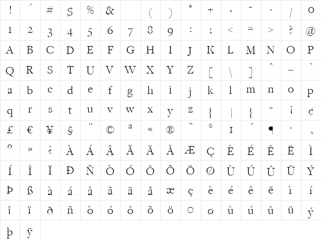 FreightDispLight Regular  glyph index