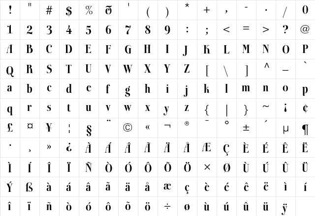 BoberiaLL Bold  glyph index