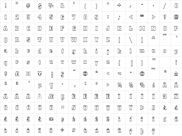 CityOutPBol Regular  glyph index