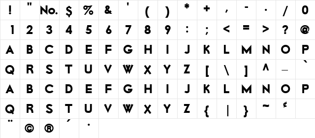 Lionel Classic Regular  glyph index