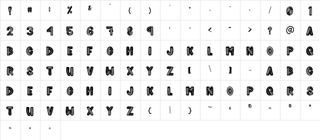 Rainboho Regular  glyph index