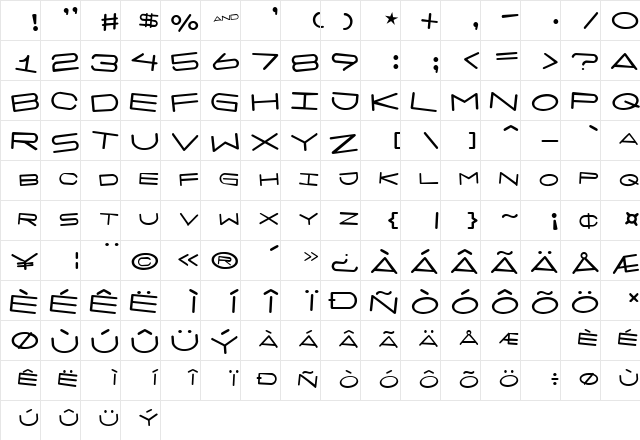 7 days rotated Regular  glyph index