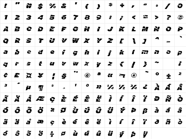 A Cuchillada Regular  glyph index