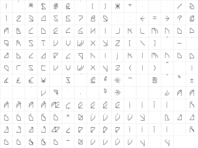 TechstepThin Regular  glyph index