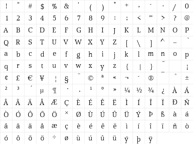 Pollock-Light Regular  glyph index