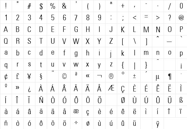 Uniform Condensed Light Regular  glyph index