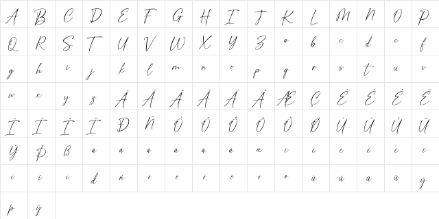 Golden Dream Regular  glyph index