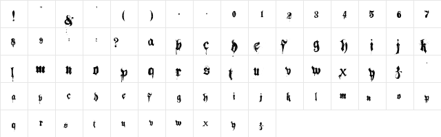 Hacjiuza Dirty Regular  glyph index