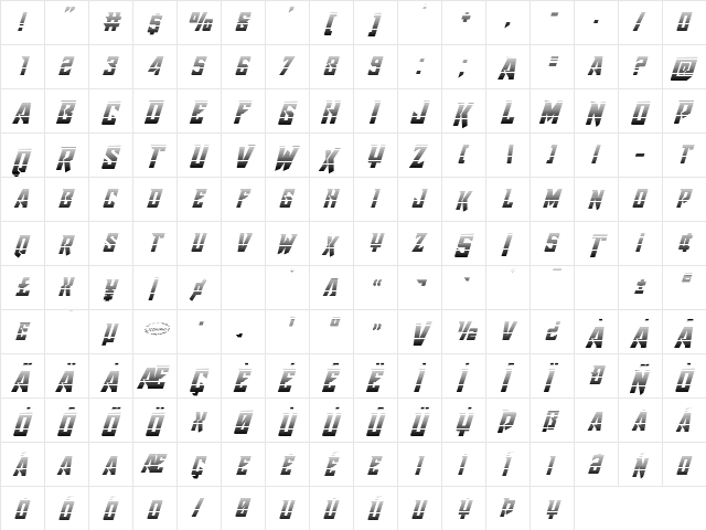 Raider Crusader Gradient Regular  glyph index