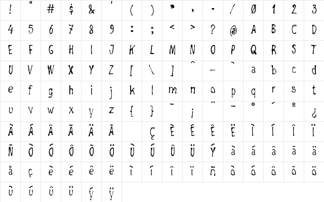 Negada Regular  glyph index
